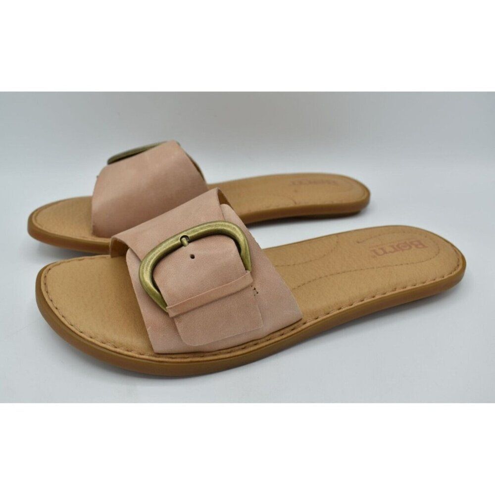 Born Womens Size 7 Miarra Buckle Blush Full Grain Leather Slip On Slide Sandals
